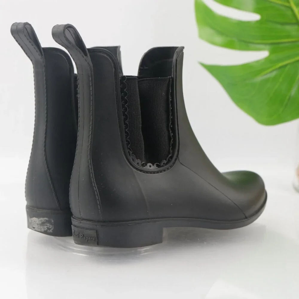 Jack Rogers Womens Sallie‎ Rain Boot Size 8 Black Rubber Pull On Chelsea Bootie